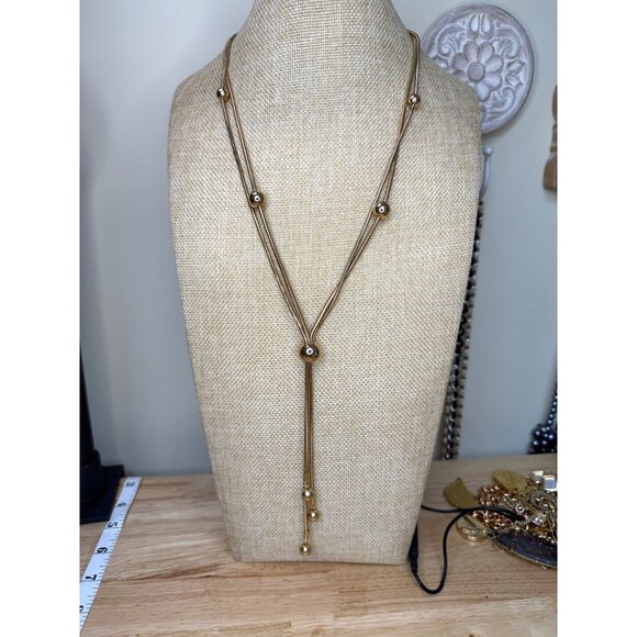 Alfani Gold-Tone Multi-Strand Ball Station Lariat Necklace - Picture 2 of 11